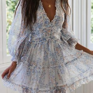 White Ruffle Detailing Open back Floral Mini Dress